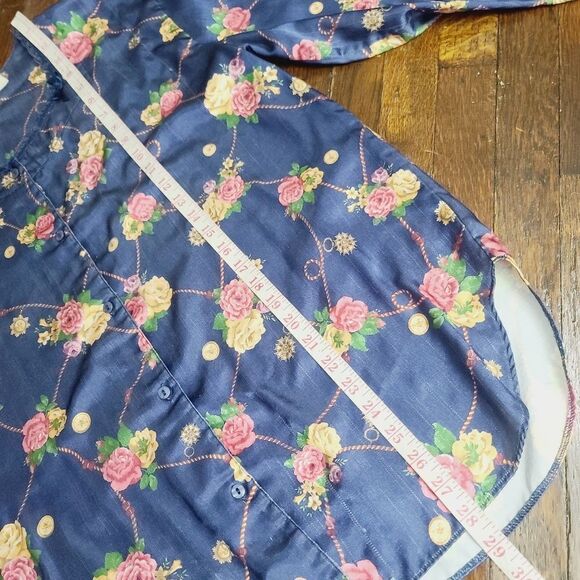 Vintage 90s Colorful Rose Cottagecore Button Pajama Top - Picture 12 of 16